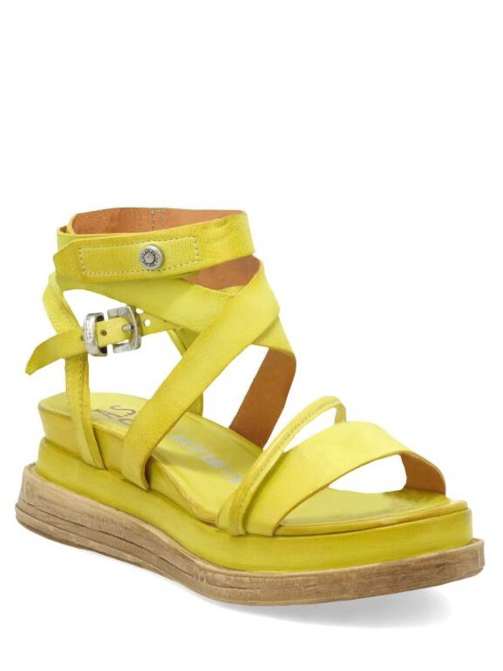 A.S.98 LABO Yellow Crisscross Ankle-Strap Platform Sandals GUC 42